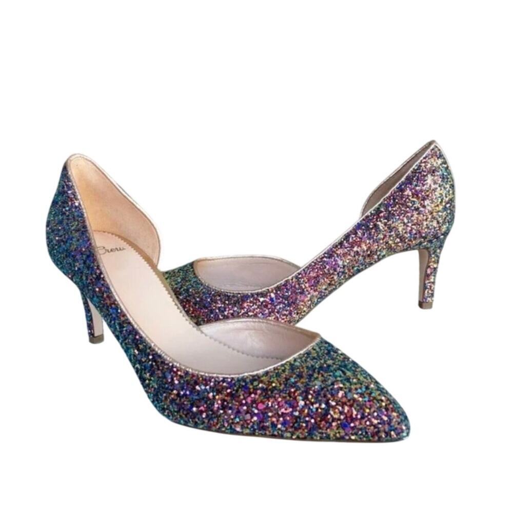 Jcrew D'Orsay Pump Glitter Size 8.5 Pink Green Holographic Wedding Formal Fairy - Picture 3 of 12
